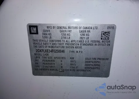 2015 GMC Terrain Slt-1 from USA, damaged, VIN 2GKFLXE34F6258846